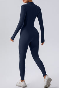 Thumbnail for Half Zip Mock Neck Active Jumpsuit