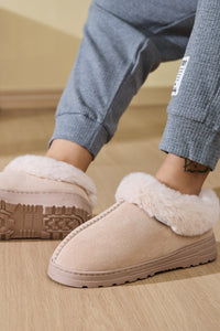 Thumbnail for Faux Fur Round Toe Platform Slippers