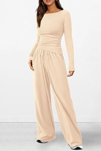 Thumbnail for Round Neck Long Sleeve Top and Pants Set