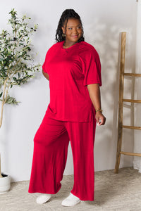 Thumbnail for Double Take Full Size Round Neck Slit Top and Pants Set