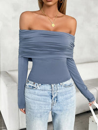 Thumbnail for Ruched Off-Shoulder Long Sleeve T-Shirt