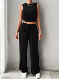 Thumbnail for Mock Neck Sleeveless Top and Drawstring Pants Set