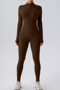Thumbnail for Half Zip Mock Neck Active Jumpsuit