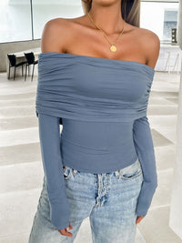 Thumbnail for Ruched Off-Shoulder Long Sleeve T-Shirt
