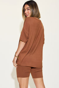 Thumbnail for Basic Bae Full Size V-Neck Drop Shoulder Short Sleeve T-Shirt and Shorts Set