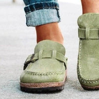 Thumbnail for Round Toe Low Heel Buckle Sneakers