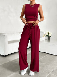Thumbnail for Mock Neck Sleeveless Top and Drawstring Pants Set