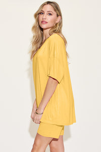 Thumbnail for Basic Bae Bamboo Full Size V-Neck Drop Shoulder T-Shirt and Shorts Set