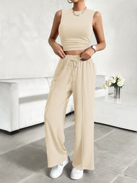 Thumbnail for Mock Neck Sleeveless Top and Drawstring Pants Set