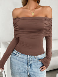 Thumbnail for Ruched Off-Shoulder Long Sleeve T-Shirt