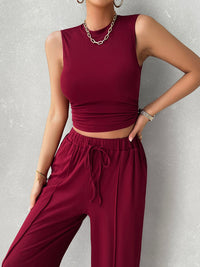 Thumbnail for Mock Neck Sleeveless Top and Drawstring Pants Set