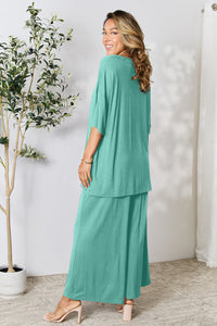 Thumbnail for Double Take Full Size Round Neck Slit Top and Pants Set