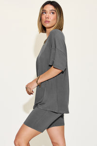 Thumbnail for Basic Bae Full Size V-Neck Drop Shoulder Short Sleeve T-Shirt and Shorts Set
