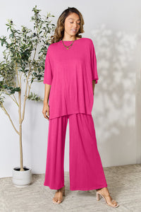 Thumbnail for Double Take Full Size Round Neck Slit Top and Pants Set