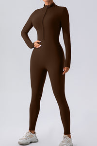 Thumbnail for Half Zip Mock Neck Active Jumpsuit