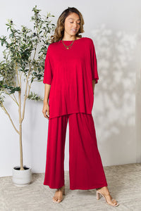 Thumbnail for Double Take Full Size Round Neck Slit Top and Pants Set