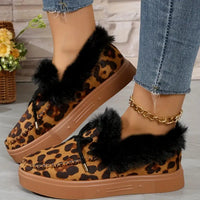 Thumbnail for Bow Furry Round Toe Flat Slip-Ons