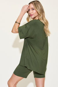Thumbnail for Basic Bae Full Size V-Neck Drop Shoulder Short Sleeve T-Shirt and Shorts Set