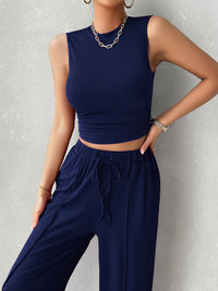 Thumbnail for Mock Neck Sleeveless Top and Drawstring Pants Set