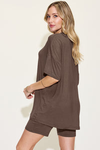 Thumbnail for Basic Bae Full Size V-Neck Drop Shoulder Short Sleeve T-Shirt and Shorts Set