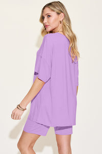 Thumbnail for Basic Bae Bamboo Full Size V-Neck Drop Shoulder T-Shirt and Shorts Set
