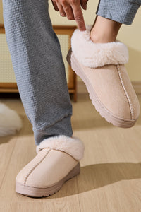 Thumbnail for Faux Fur Round Toe Platform Slippers