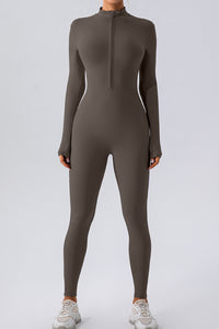Thumbnail for Half Zip Mock Neck Active Jumpsuit