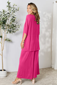 Thumbnail for Double Take Full Size Round Neck Slit Top and Pants Set
