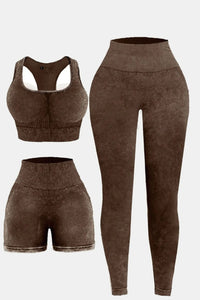 Thumbnail for 3 Piece Washed Square Neck Wide Strap Active Set