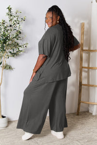 Thumbnail for Double Take Full Size Round Neck Slit Top and Pants Set