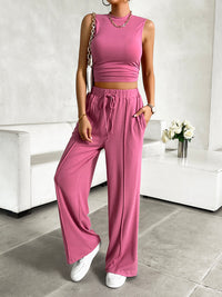 Thumbnail for Mock Neck Sleeveless Top and Drawstring Pants Set