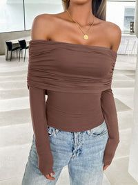 Thumbnail for Ruched Off-Shoulder Long Sleeve T-Shirt