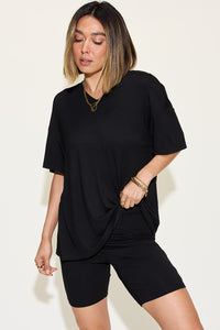 Thumbnail for Basic Bae Full Size V-Neck Drop Shoulder Short Sleeve T-Shirt and Shorts Set