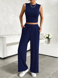 Thumbnail for Mock Neck Sleeveless Top and Drawstring Pants Set