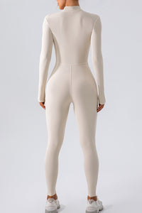 Thumbnail for Half Zip Mock Neck Active Jumpsuit