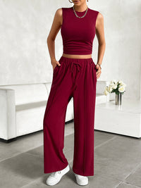 Thumbnail for Mock Neck Sleeveless Top and Drawstring Pants Set