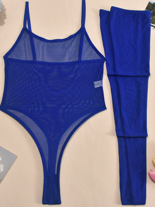 Mesh Bodysuit With Stockings