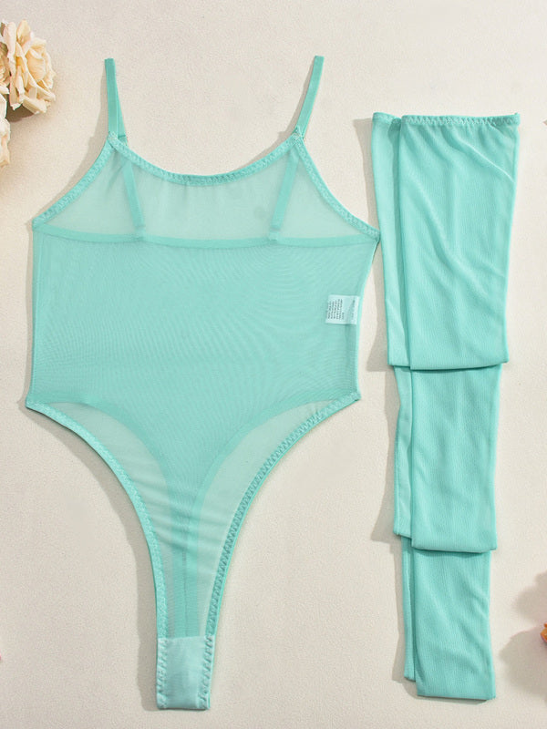 Mesh Bodysuit With Stockings