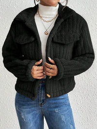 Thumbnail for Fuzzy Button Up Collared Neck Jacket