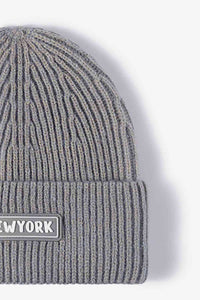 Thumbnail for NEWYORK Patch Rib-Knit Cuffed Beanie