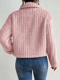 Thumbnail for Fuzzy Button Up Collared Neck Jacket