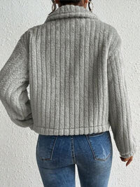 Thumbnail for Fuzzy Button Up Collared Neck Jacket