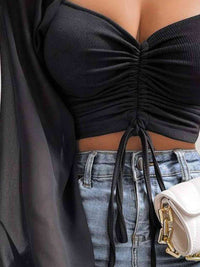 Thumbnail for Drawstring Sweetheart Neck Cropped Top