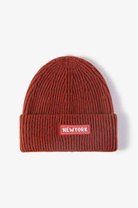Thumbnail for NEWYORK Patch Rib-Knit Cuffed Beanie