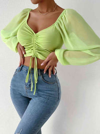 Thumbnail for Drawstring Sweetheart Neck Cropped Top