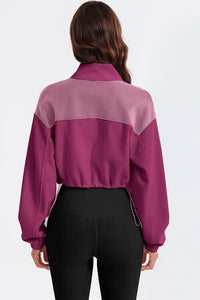 Thumbnail for Contrast Drawstring Zip Up Jacket