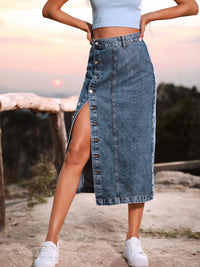 Thumbnail for Button Down Denim Skirt