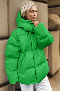 Thumbnail for Pocketed Zip Up Hooded Puffer Jacket