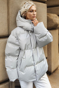 Thumbnail for Pocketed Zip Up Hooded Puffer Jacket