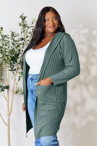 Thumbnail for Basic Bae Full Size Ribbed Open Front Long Sleeve Cardigan